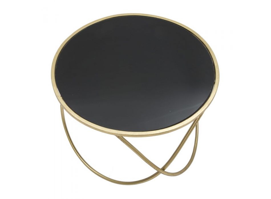 Mesa de centro redonda de vidrio negro y hierro con acabado dorado - Rebel viadurini