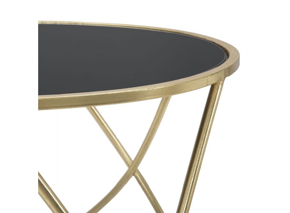 Mesa de centro redonda de vidrio negro y hierro con acabado dorado - Rebel viadurini