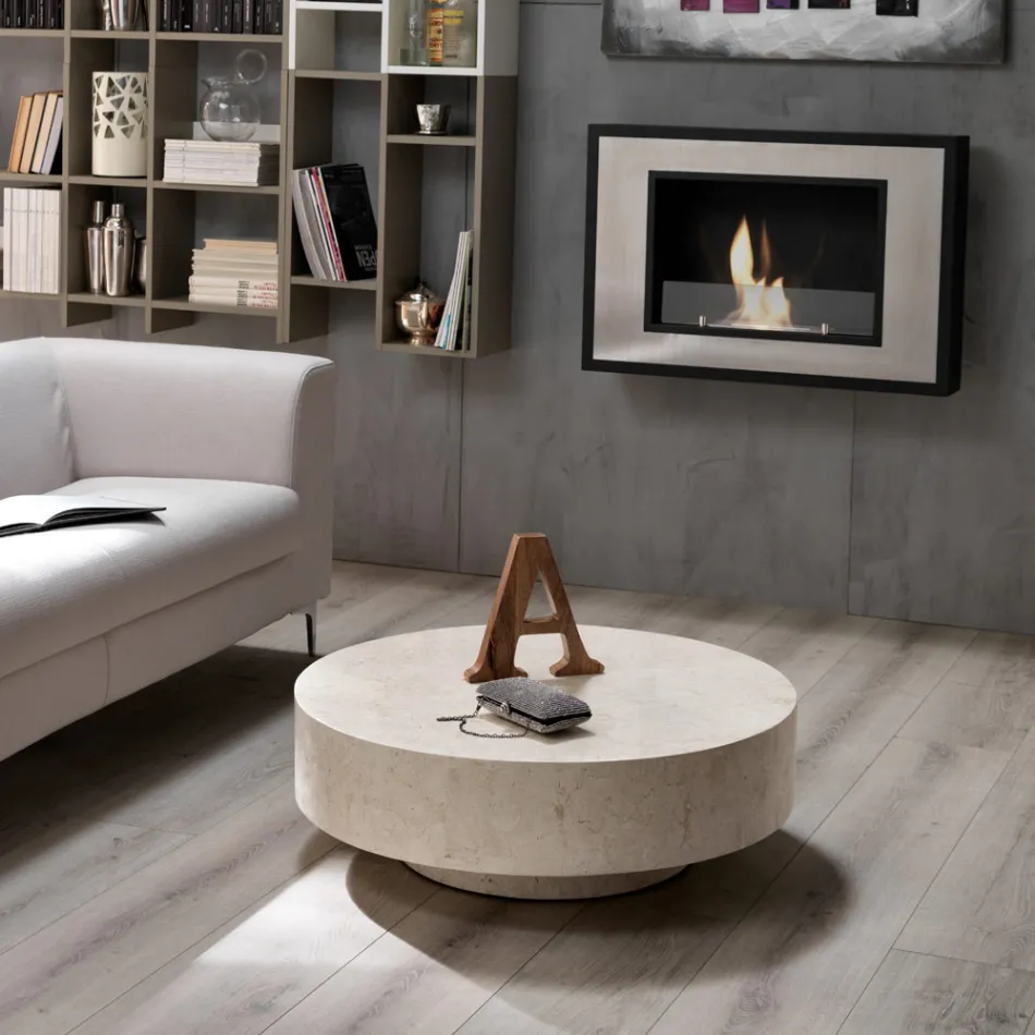 Mesa de centro redonda moderna en piedra fósil - Vermont viadurini