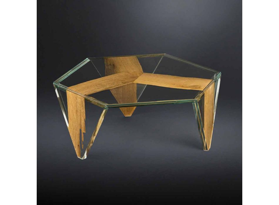 Mesa de centro con forma de vidrio y madera Made in Italy - Mumbai viadurini