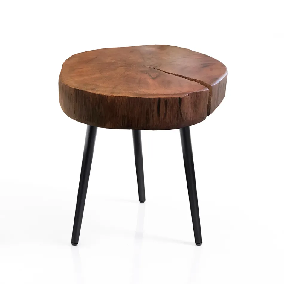 Mesita de salón con patas de metal y tapa de madera maciza - Cerdeña viadurini