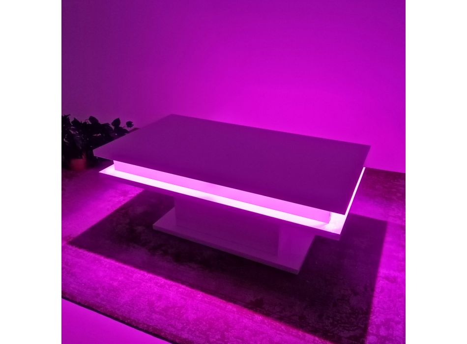 Mesa de centro de sala de estar de madera blanca brillante con o sin luz LED - Perro viadurini