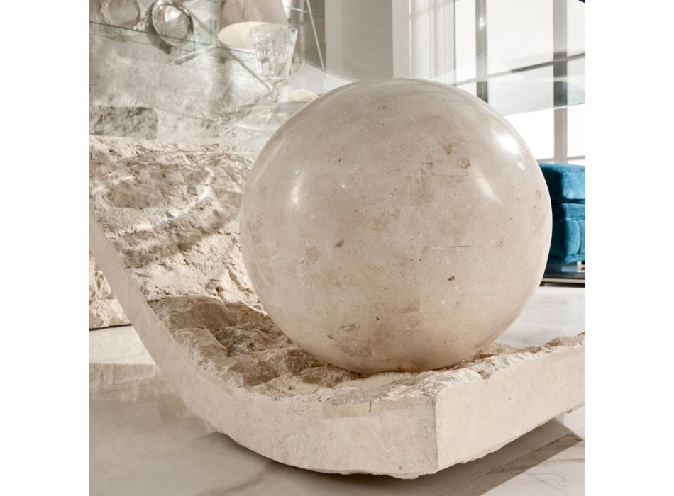 Mesa de centro para salón con tapa de cristal y base de piedra fósil - Esfera viadurini