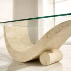 Mesa de centro de diseño moderno con tapa de cristal y base de piedra fósil - Recambio viadurini