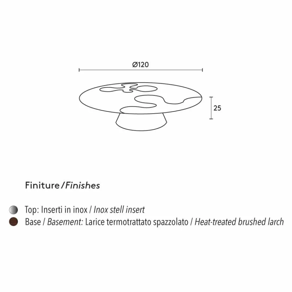 Tabla diseño moderno en madera de alerce con inserciones de acero Giglio viadurini
