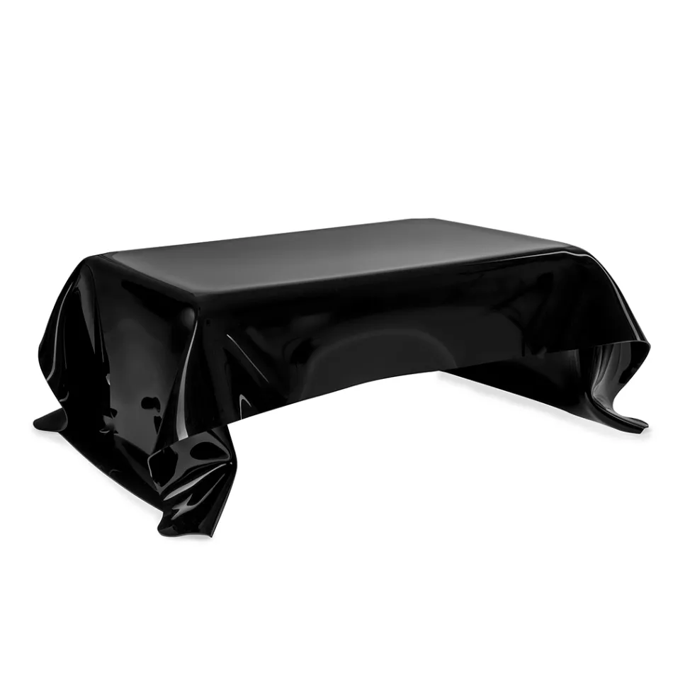 Mesa de centro de diseño Melia Black con drapeado de plexiglás, fabricada en Italia. viadurini