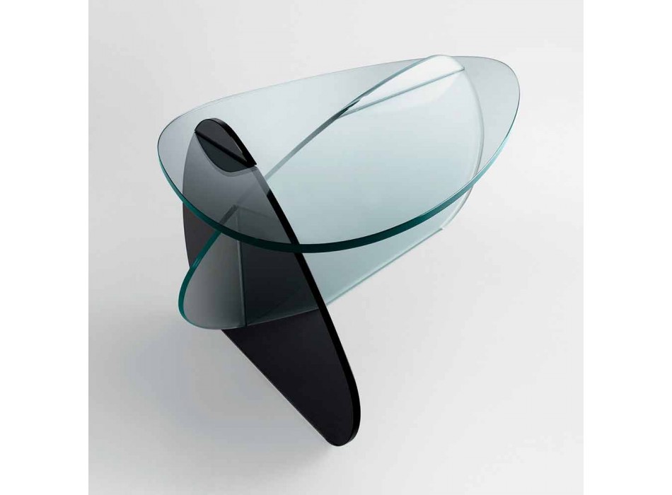 Mesa de centro de diseño en vidrio transparente, ahumado y grabado hecho en Italia - Tac Tac viadurini