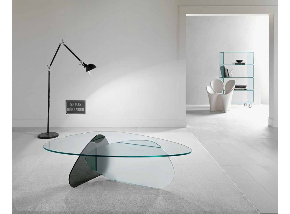 Mesa de centro de diseño en vidrio transparente, ahumado y grabado hecho en Italia - Tac Tac viadurini