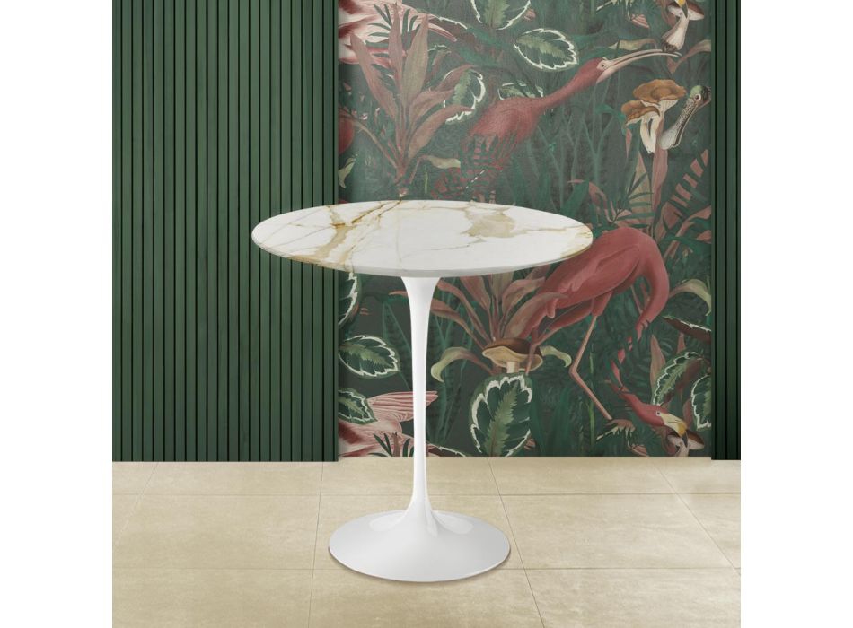 Mesa de centro redonda Eero Saarinen H 52 en mármol dorado Calacatta Made in Italy - Escarlata viadurini