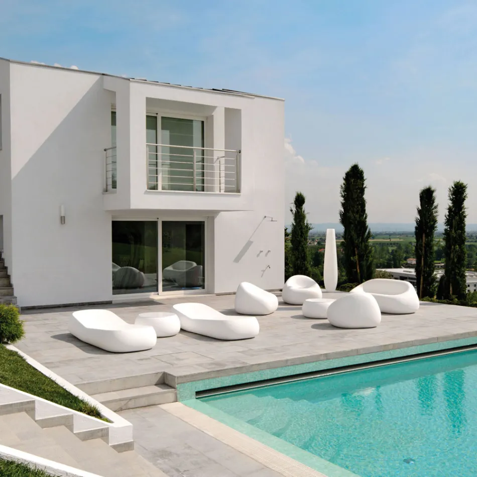 Mesita de jardín con tapa redonda en polietileno Made in Italy - Tibaldo viadurini