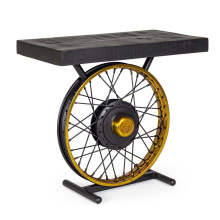 Mesa de centro artesanal e industrial de acero y madera de mango - Corvino viadurini