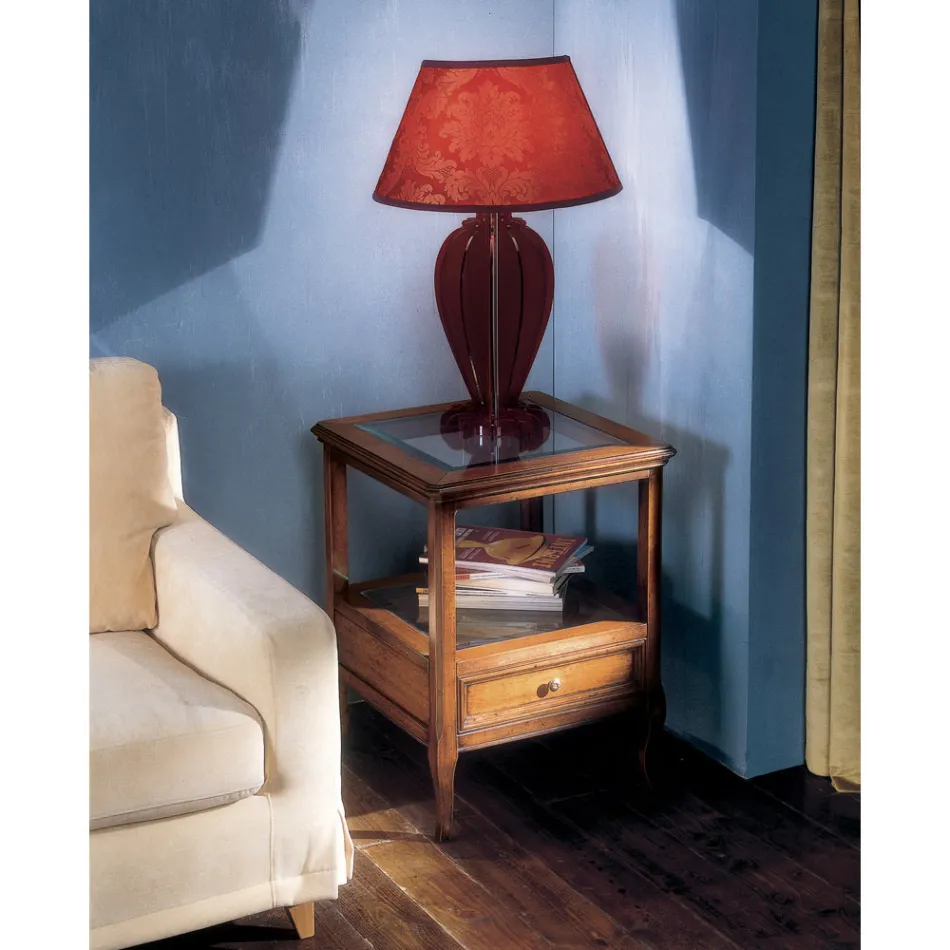 Mesa de centro Bassano Francia de madera con tapa de cristal Made in Italy - Patecati viadurini