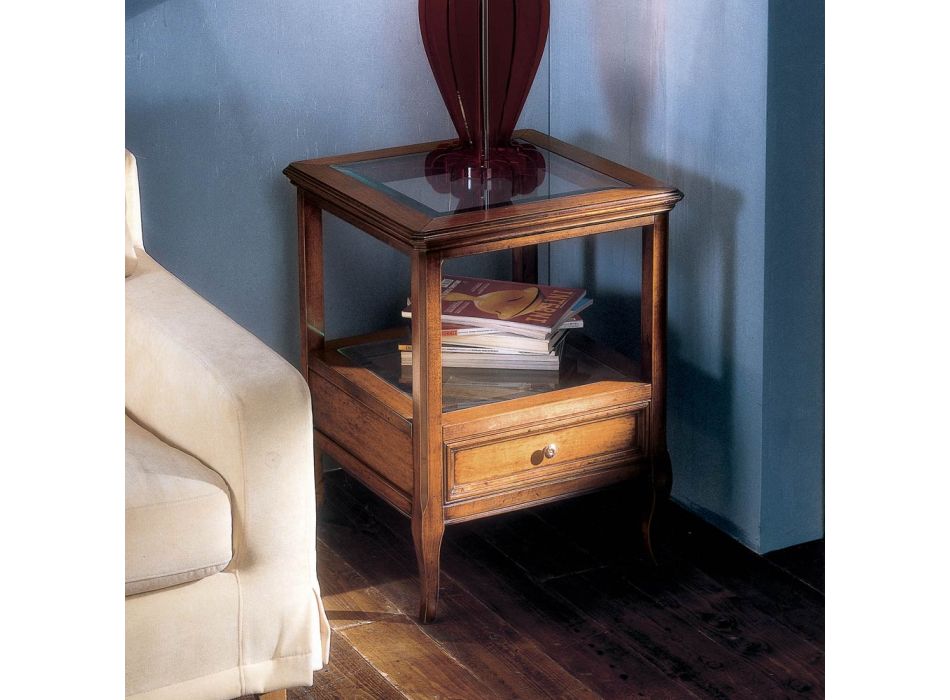 Mesa de centro Bassano Francia de madera con tapa de cristal Made in Italy - Patecati viadurini