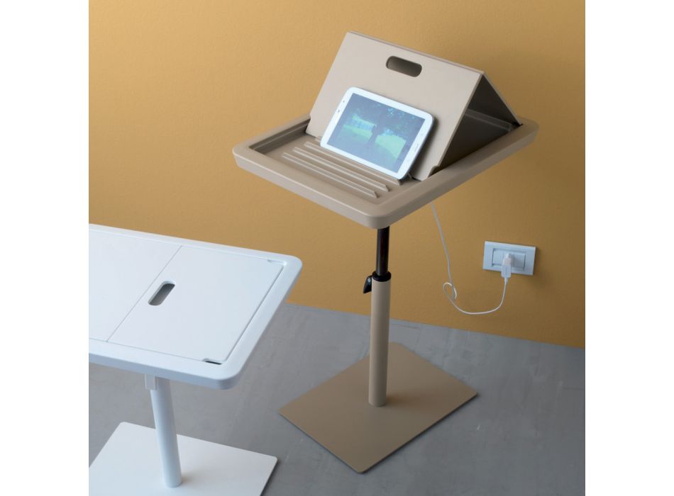Mesa auxiliar para sofá en metal y PVC regulable en altura para tablet - Tekniko viadurini