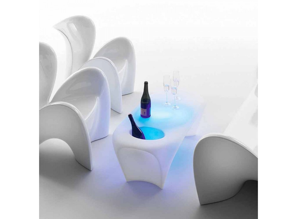 Mesa de centro brillante con botella de vino espumoso, diseño para exteriores o interiores - Lily by Myyour viadurini