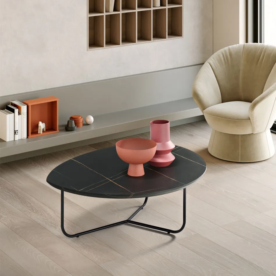 Relia - Mesa de centro moderna de MDF y metal pintado en varios acabados. viadurini