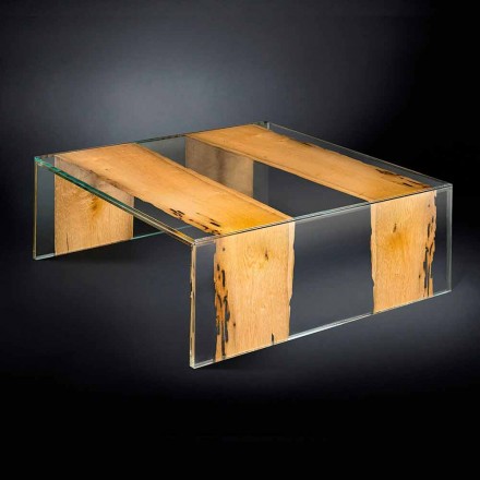 mesa de centro moderna de vidrio y madera veneciana Briccola viadurini