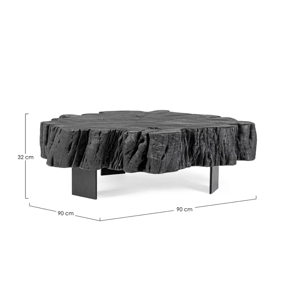 Mesa de centro Homemotion negra de acero y madera de acacia natural - Camala viadurini