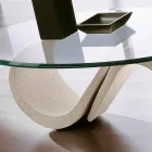 Mesa de centro ovalada de vidrio biselado y mármol sintético Made in Italy - Barbera viadurini