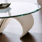 Mesa de centro ovalada de vidrio biselado y mármol sintético Made in Italy - Barbera viadurini
