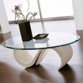 Mesa de centro ovalada de vidrio biselado y mármol sintético Made in Italy - Barbera