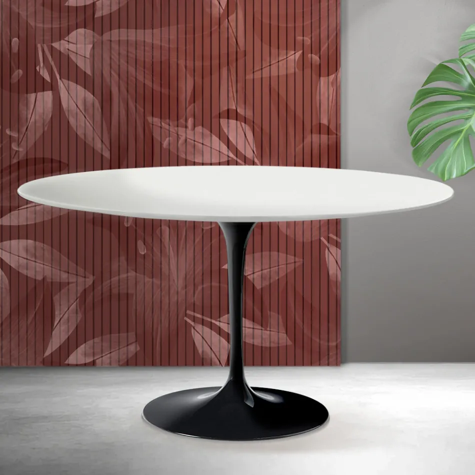 Mesa de centro ovalada Tulip de Saarinen, 41 cm de altura, en cerámica Florim blanca mate - Scarlet viadurini