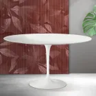 Mesa de centro ovalada Tulip de Saarinen, 41 cm de altura, en cerámica Florim blanca mate - Scarlet viadurini