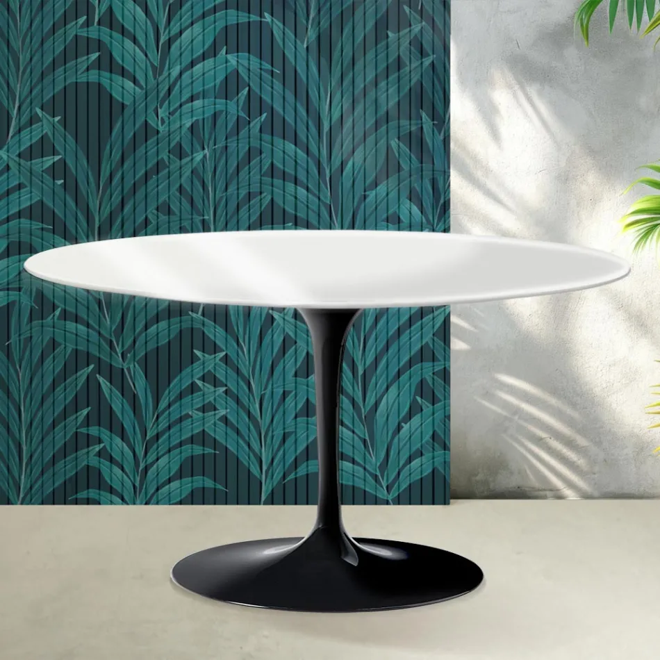 Mesa de centro ovalada Tulip de Saarinen, 41 cm de altura, en cerámica Florim blanca brillante - Scarlet viadurini