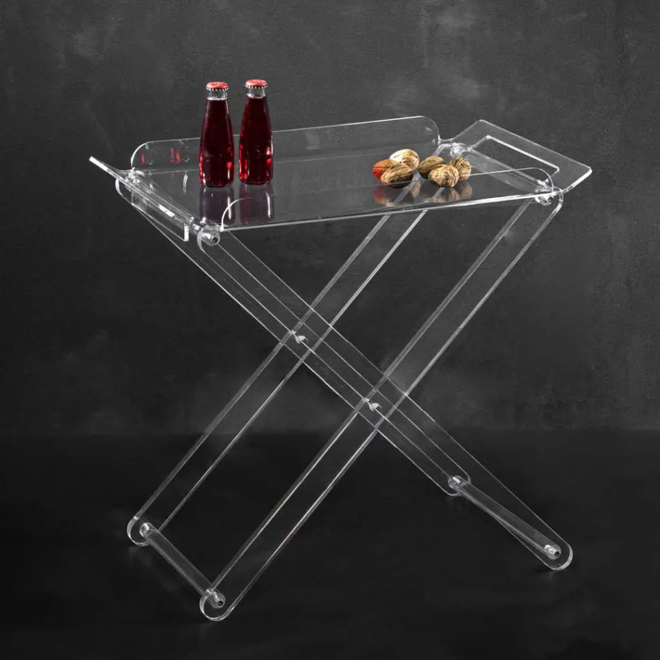 Mesa plegable con bandeja de cristal acrílico transparente - Makete viadurini