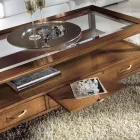 Mesa de centro rectangular con 4 cajones y 2 tiradores de madera Made in Italy - Ade viadurini