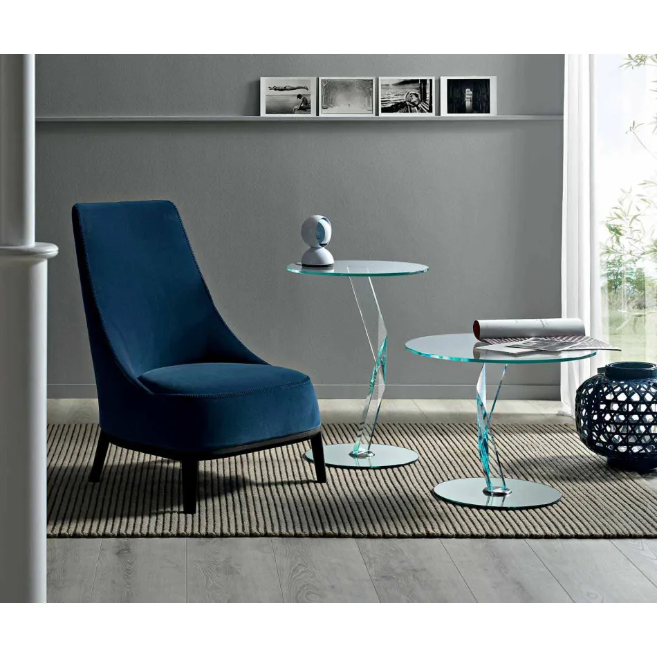 Mesita redonda de diseño en vidrio extra claro hecha en Italia - Akka viadurini