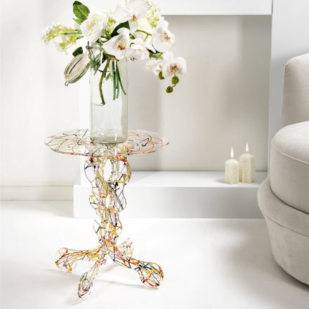 Mesa de centro redonda diámetro 36 cm Janis diseño multicolor, made in Italy viadurini