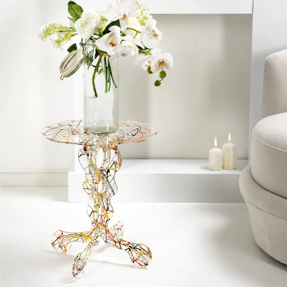 Mesa de centro redonda diámetro 36 cm Janis diseño multicolor, made in Italy viadurini