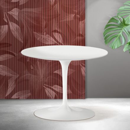 Mesa de centro redonda Tulip de Saarinen, 41 cm de altura, en cerámica Florim blanca mate - Scarlet viadurini