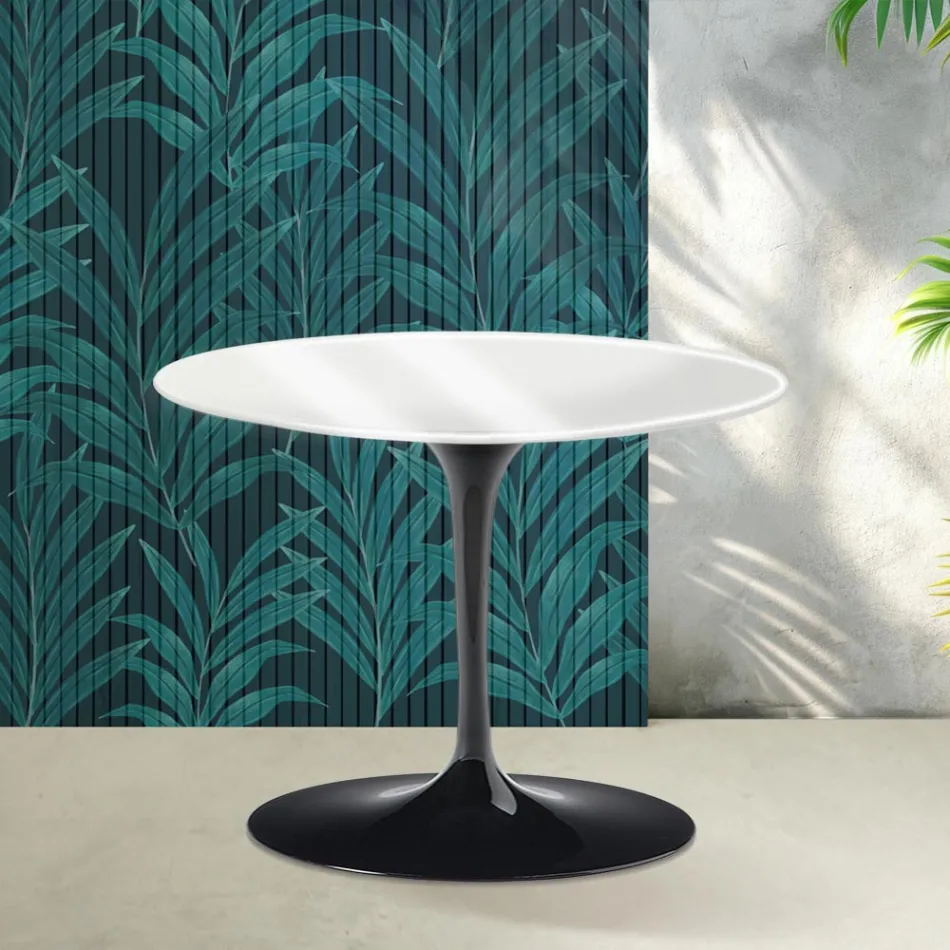 Mesa de centro redonda Tulip de Saarinen, 41 cm de altura, en cerámica Florim blanca brillante - Scarlet viadurini