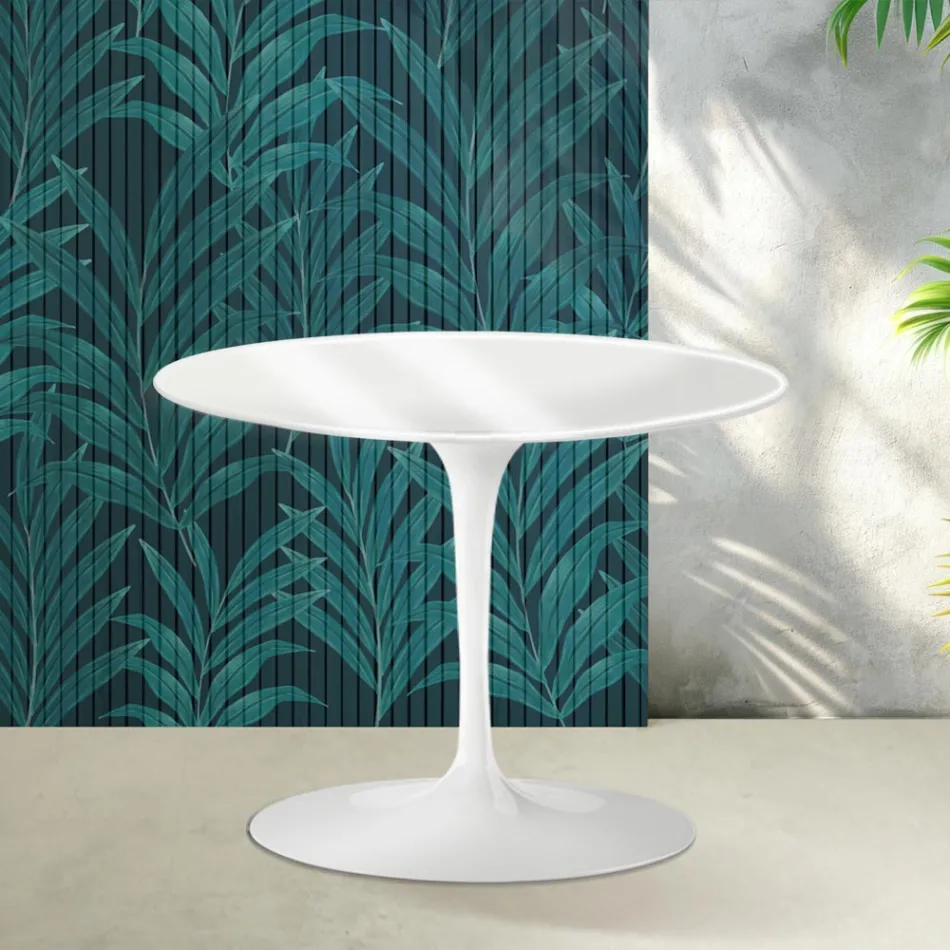 Mesa de centro redonda Tulip de Saarinen, 41 cm de altura, en cerámica Florim blanca brillante - Scarlet viadurini