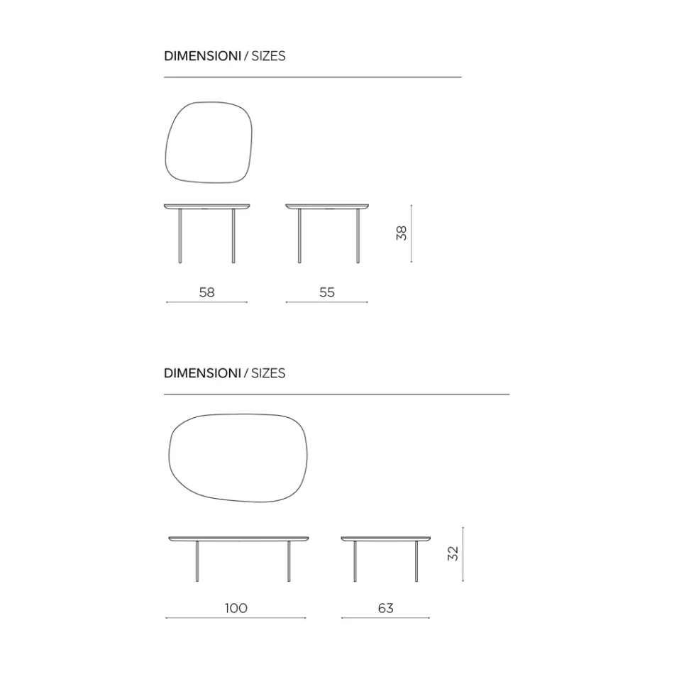 Mesa de centro de MDF con forma, disponible en dos tamaños y varios colores - Navis viadurini