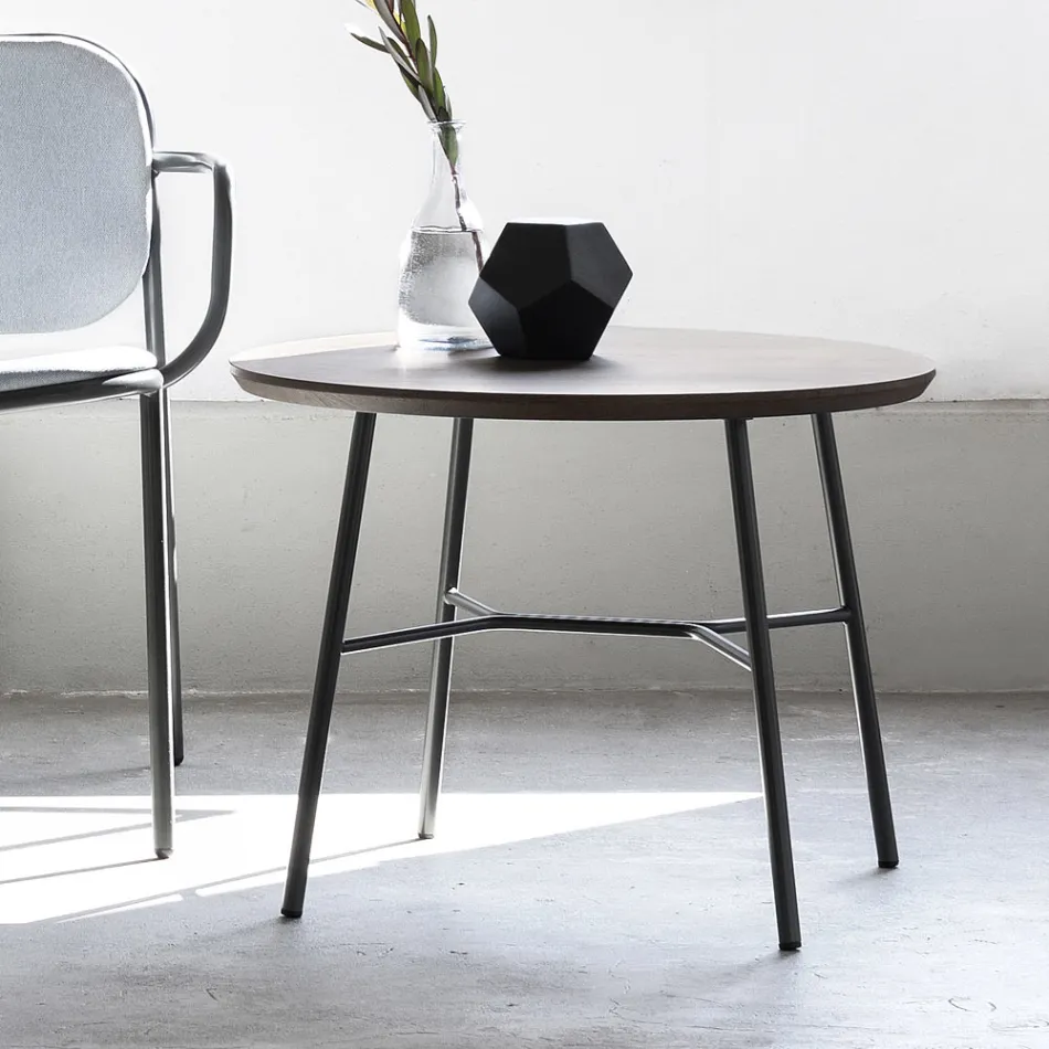 Mesa de centro con tapa redonda de madera maciza Made in Italy - Makino viadurini