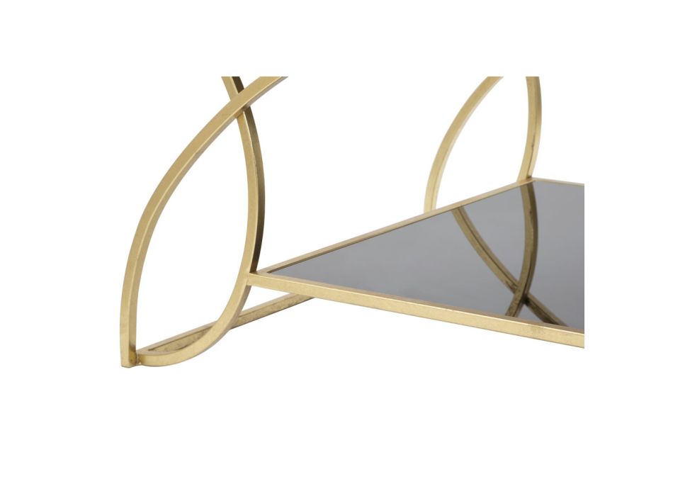 Mesa de centro rectangular dorada de hierro con tapa de cristal - Símbolo viadurini