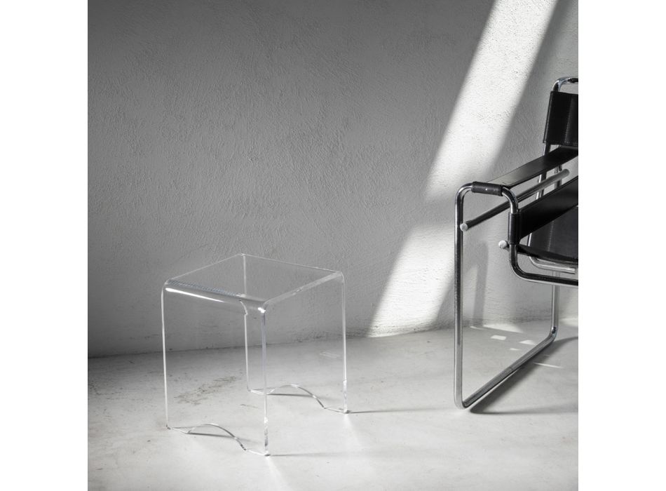 Mesa de centro Taburete Cristal Transparente Acrílico Minimal Italiano - Plarco viadurini