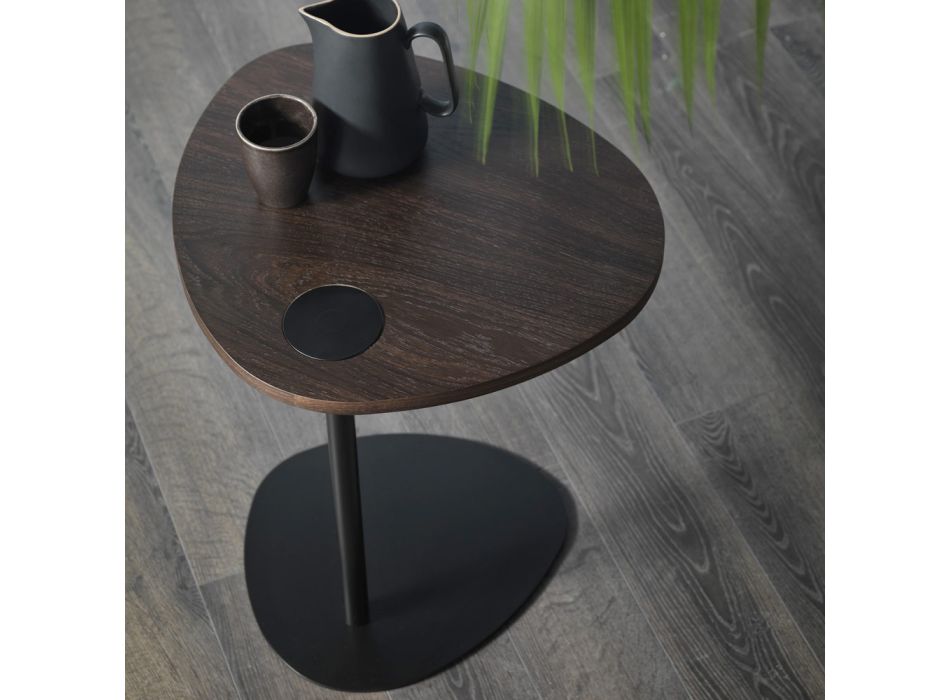 Mesa de centro para salón en metal y tapa de madera, diseño de lujo - Yassine viadurini