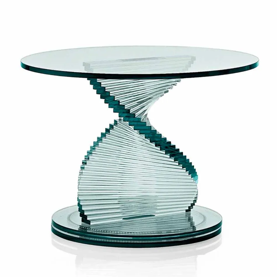 Mesa de centro para salón en vidrio espiral transparente y base giratoria - Spirulo viadurini