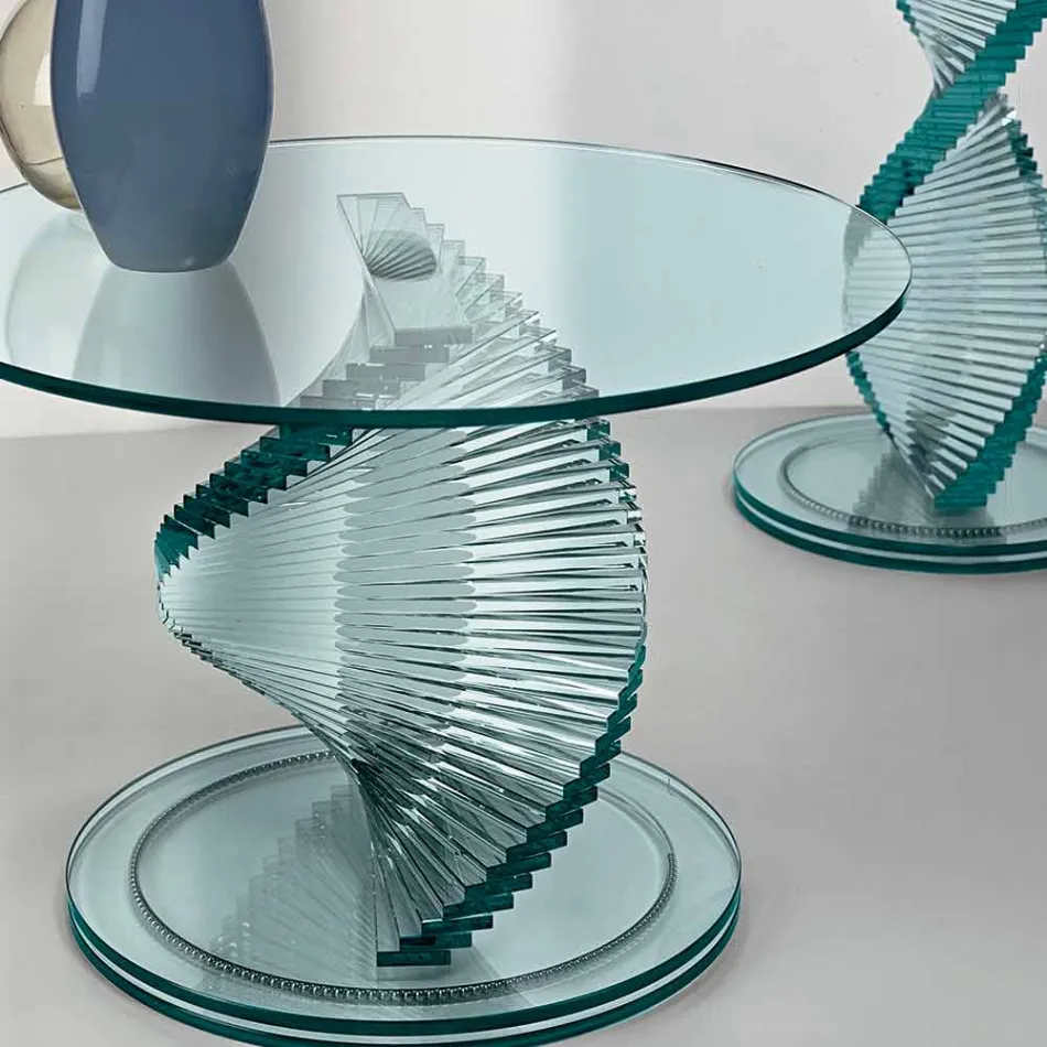 Mesa de centro para salón en vidrio espiral transparente y base giratoria - Spirulo viadurini