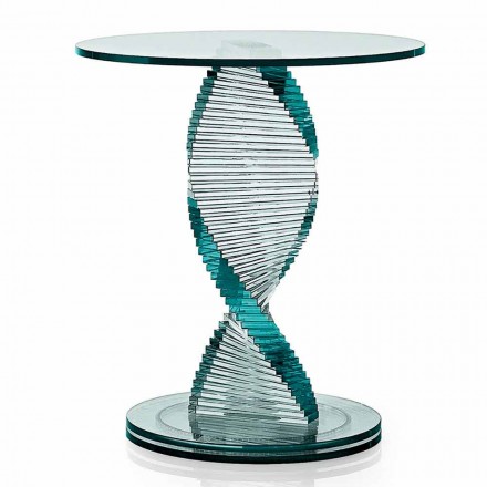Mesa de centro para salón en vidrio espiral transparente y base giratoria - Spirulo viadurini