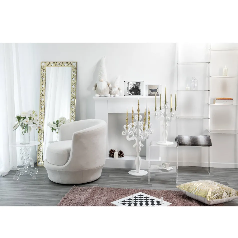 Mesa de centro redonda blanca, diámetro 50 cm, diseño moderno Janis, hecha en Italia viadurini