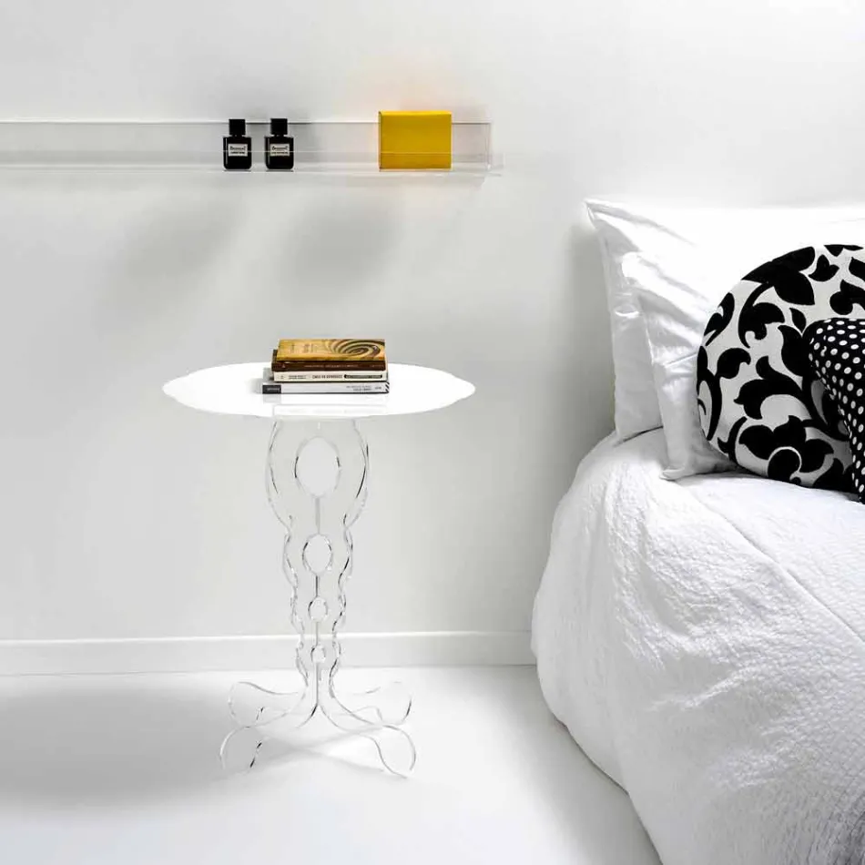 Mesa redonda blanca diámetro 50cm diseño moderno Janis, hecho en Italia viadurini