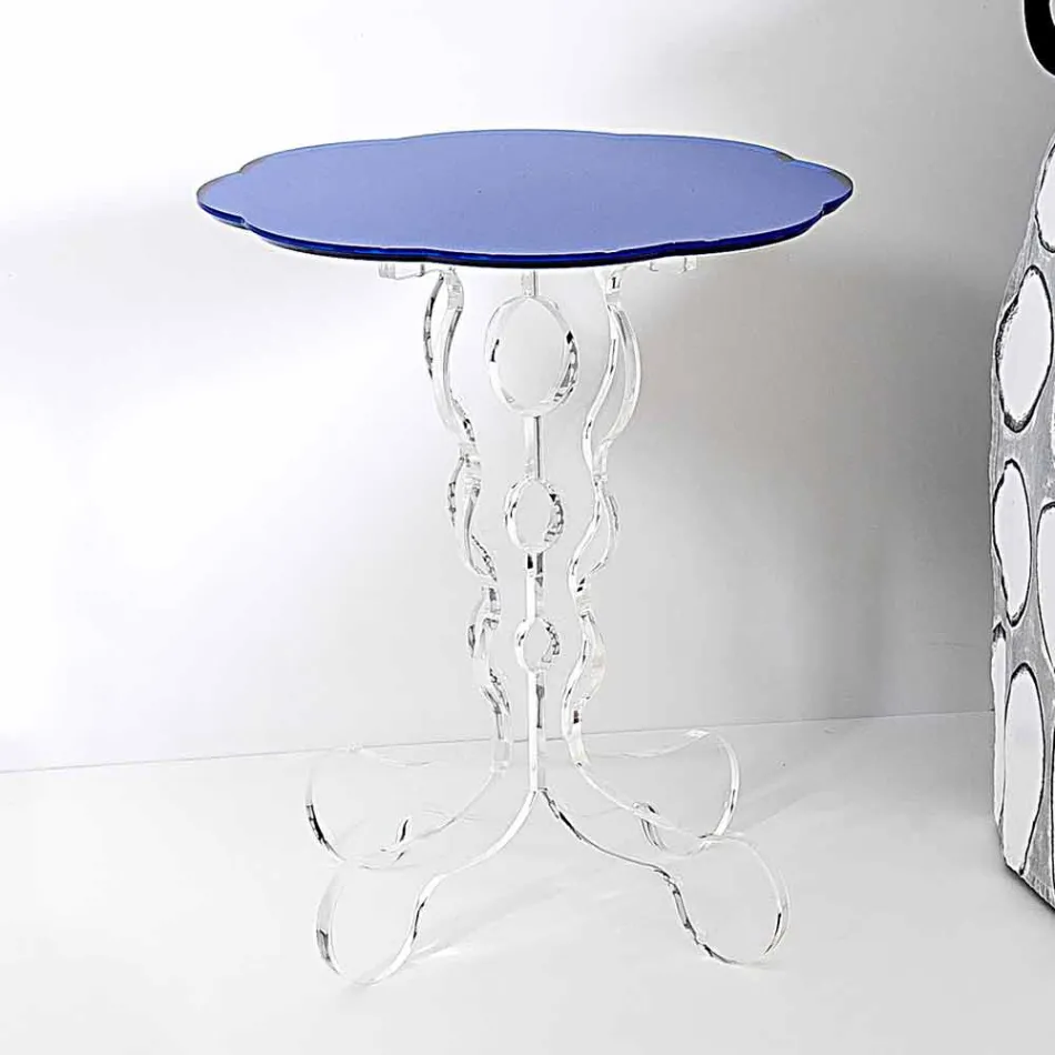 Mesa redonda azul diámetro 36 cm diseño moderno Janis, hecho en Italia viadurini
