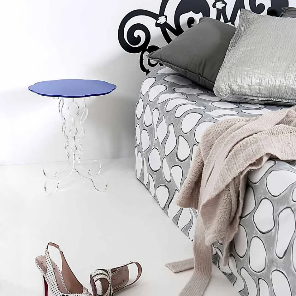 Mesa redonda azul diámetro 36 cm diseño moderno Janis, hecho en Italia viadurini