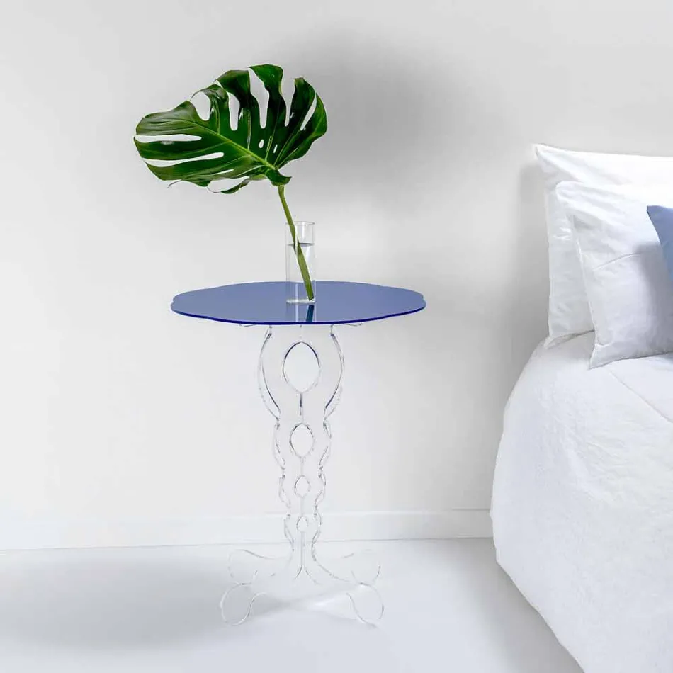 Mesita redonda azul diámetro 50 cm diseño moderno Janis, hecho en Italia viadurini