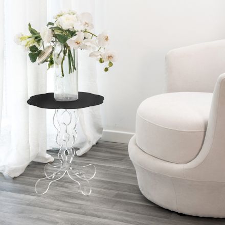 Mesita redonda negra diámetro 36 cm diseño moderno Janis, made in Italy viadurini